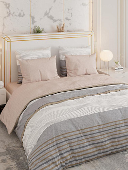 Комплект постельного белья 1,5сп LUCKY (пододеяльник 145х215см, простыня 150х220см, наволочка 70х70см-1шт) Страйп серый поплин хлопок 000000000001225197