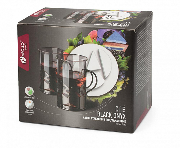Набор стаканов в подстаканнике APOLLO genio "Cite Black Onyx" 250 мл 2 шт,CTO-250 000000000001192565