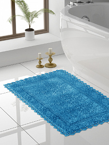Коврик для ванной 60х100см DE'NASTIA кружево синий хлопок 100% 000000000001181261