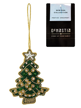 Декоративное украшение 10см DE'NASTIA Елка зеленый бисер/поролон 000000000001229687