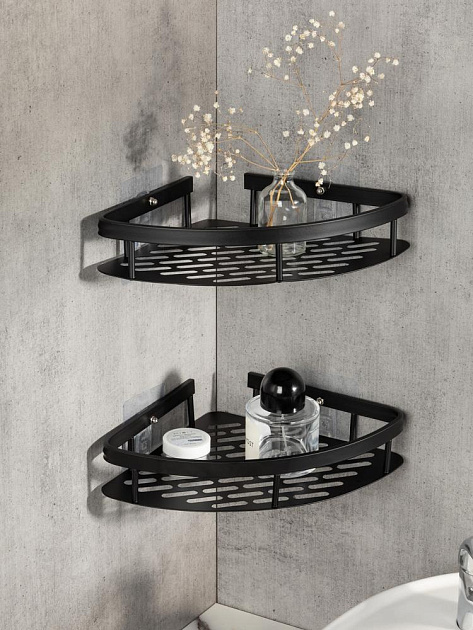 Полка навесная 28x21x5см DE'NASTIA угловая черный алюминий 000000000001227439