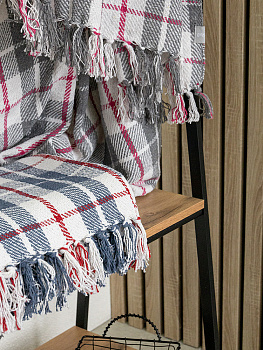 Покрывало 150x200см DE'NASTIA клетка серый/белый хлопок 000000000001229648