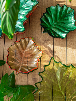 Блюдо сервировочное 13см EFE GLASS Лист прозрачное золото стекло 000000000001213522