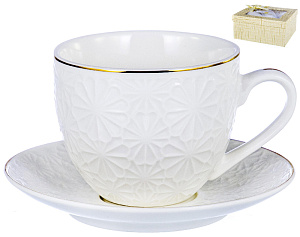 Пара чайная 220мл/блюдце ПОСУДА белый с золотом 101-01012 000000000001177802