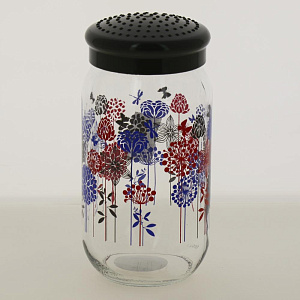 Банка для сыпучих продуктов 1л FACKELMANN Style цветы серая крышка стекло 000000000001194384