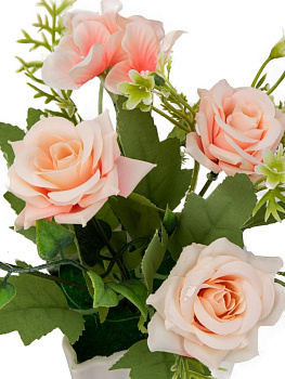 Цветок искусственный в кашпо Розы 19см персиковый пластик 000000000001225668