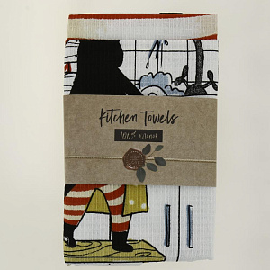 Набор кухонных полотенец 2шт 35х60см Доляна Котик на кухне 100%хлопок 000000000001206665