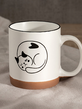 Кружка 340мл DE'NASTIA Animal Кошка черный белый/коричневый фарфор 000000000001227049