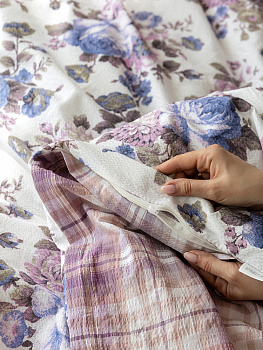 КомплектПостельногоБельяЕвроDE'NASTIA(пододеяльник200х220смПростыня230х260смНаволочки50x70см2шт/70х70см2шт)DreamПионыКлетка фиолетовыйбелыйЖатыйХлопок 000000000001227501