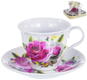 Пара чайная 220мл/блюдце OLAFF Изыск Флора подарочная упаковка фарфор 000000000001197804