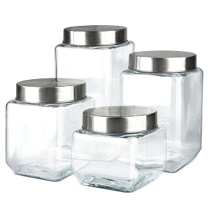 Банка для хранения 1,2л квадратная с крышкой стекло/металл 000000000001217785