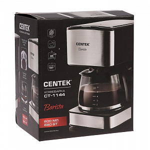 Кофеварка капельная 800мл CENTEK CT-1144 Steel 680Вт капля стоп съемный фильтр подогрев пластик 000000000001212421