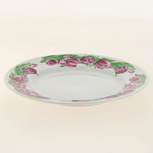 Тарелка фарфор десертная 200 мм супадкий край Розовые тюльпаны бортовые,093032 000000000001193477