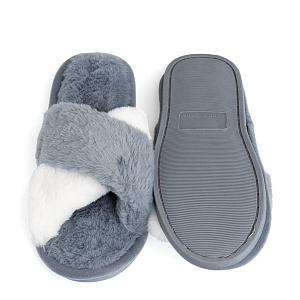 Туфли домашние-тапки р.38-39 LUCKY накрест серый/белый искусственный мех полиэстер 000000000001214533