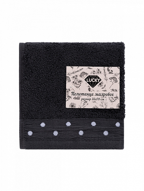 Полотенце махровое LUCKY Бордюр горошек 500gsm 35x70 100% хлопок, графит D100412 000000000001227647