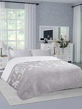 Покрывало 260x240см DE'NASTIA листья 3слоя серое жаккард 55%хлопок 45%полиэстер 000000000001207689