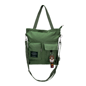 Сумка-шоппер с брелком (холст) 38х33х5см зеленый поликотон 000000000001221693