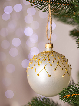 Декоративное украшение Шар №4,5 D8см БИРЮСИНКА Восторг белый стекло 000000000001207638