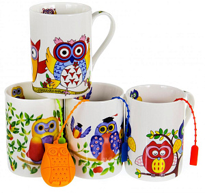 Кружка заварочная 310мл BALSFORD Совы силиконовое сито подарочная упаковка фарфор 000000000001197853