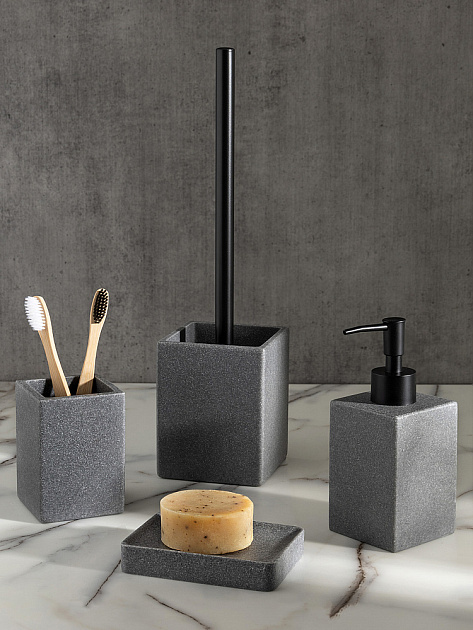 Диспенсер для жидкого мыла 280мл 7x16,5см DE'NASTIA Quadro серый полирезина 000000000001227009