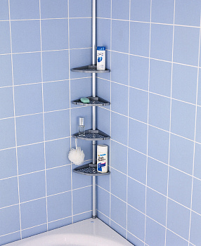 Полка угловая матово-серая телескопическая алюминиевая трубка 135-250см 4 полки 21х21см PRIMANOVA M-N15-20 000000000001201677