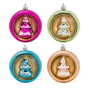 Декоративное украшение Набор 4шт 9см Елка в шаре серия Неоновая микс пластик 000000000001224125