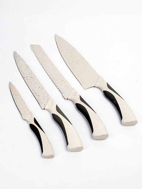 Набор ножей 4шт ПОСУДА ЦЕНТР (шеф нож,хлебный нож,универсальный нож,слайсер,подставка), нержавеющая сталь, PC05182 000000000001196204