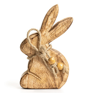 Декоративная фигурка 15x9x3,5см DE'NASTIA Зайка с бантом бежевый дерево манго 000000000001225938