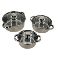 Набор посуды 6 предметов из нердавеющей стали: кастрюля 1 л., кастрюля 1,4 л., кастрюля 2,1 л., 3 стеклянные крышки ST4325 000000000001195752
