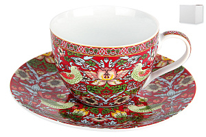 Пара чайная 250мл/блюдце КОРАЛЛ Strawberry Thief (red) фарфор 000000000001195083