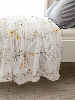 Плед 200x220см DE'NASTIA Цветы белый полиэстер 000000000001229898