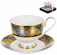 Чайная пара (чашка 230мл) BALSFORD Саксония золото/серый подарочная упаковка с бантом фарфор 000000000001193943