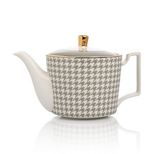 Чайник заварочный 1,1л DE'NASTIA Гусиная лапка белый/мятный фарфор 000000000001221003