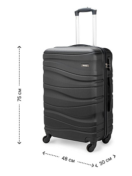 Чемодан на колесах L (48х30х75см) волна серый ABS 000000000001226525