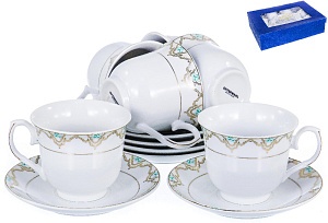 Набор чайный фарфор 12шт 6 чашек 220мл+6 блюдец квадратная подарочная упаковка ВЕСНА GUTERWAHL 158-16010 000000000001193926