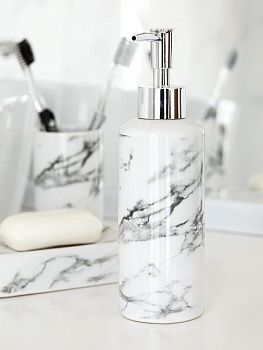 Диспенсер для жидкого мыла DE'NASTIA мрамор белый/серый керамика 000000000001213502