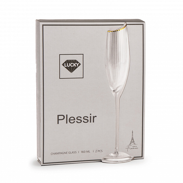 Набор фужеров для шампанского 2шт 160мл LUCKY Plessir с золотом стекло 000000000001217421