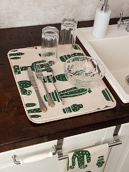 Коврик для сушки посуды 30х40см DE'NASTIA Кактусы молочный/зеленый полиэстер 000000000001202882