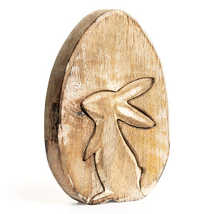 Декоративная фигурка 15x10x2,5см DE'NASTIA Зайка в яйце серый дерево манго 000000000001225945