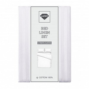 Комплект постельного белья Евро LUCKY 50х70см-2шт белый страйп-сатин хлопок 000000000001214303