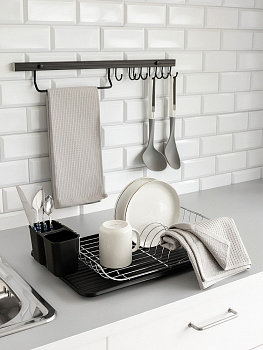 Сушилка кухонная 49x32x12см DE'NASTIA с поддоном черный/серебристый железо/ПП 000000000001227721