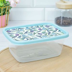 Контейнер для продуктов 1,5л IDILAND прямоугольный с декором зеленый пластик 000000000001218681