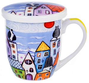 Кружка 350мл заварочная фарфор с металлическимситом Кошки подарочная упаковка Olaff 141-08004 000000000001197835