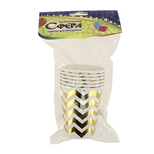 Стакан бумажный 6шт СФЕРА Зиг-заг золото 000000000001181711