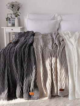 Плед 150х200см DE'NASTIA Коса бежевый 100%акрил 000000000001212166