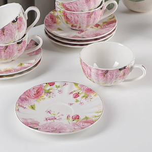 Сервиз чайный 13 предметов (чайник 700мл/чашка 250мл-6шт/блюдце-6шт) ДОЛЯНА Вдохновение фарфор 000000000001210615