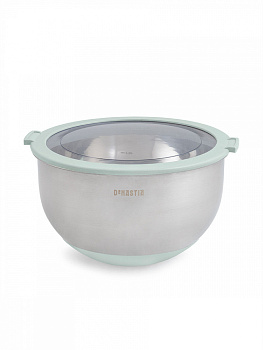 Миска 3л DE'NASTIA прозрачная крышка силиконовое дно ментол нержавеющая сталь 000000000001228059