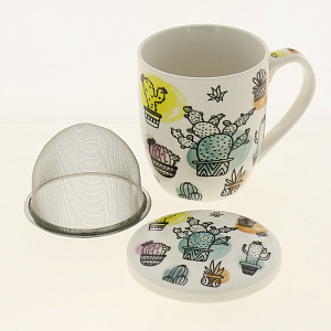 Кружка заварочная 350мл с метал. ситом,пд/уп,Кактус,140-08008 000000000001185054