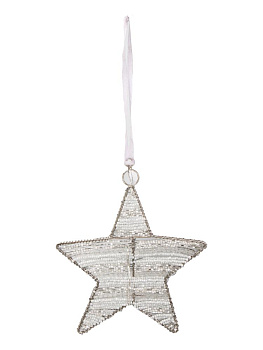 Декоративное украшение 15см DE'NASTIA Звезда красный/белый бисер 000000000001229685