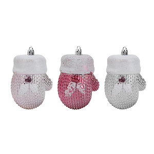 Декоративное украшение Набор 3шт 11см Рукавичка серия Бургунд микс пластик 000000000001224131